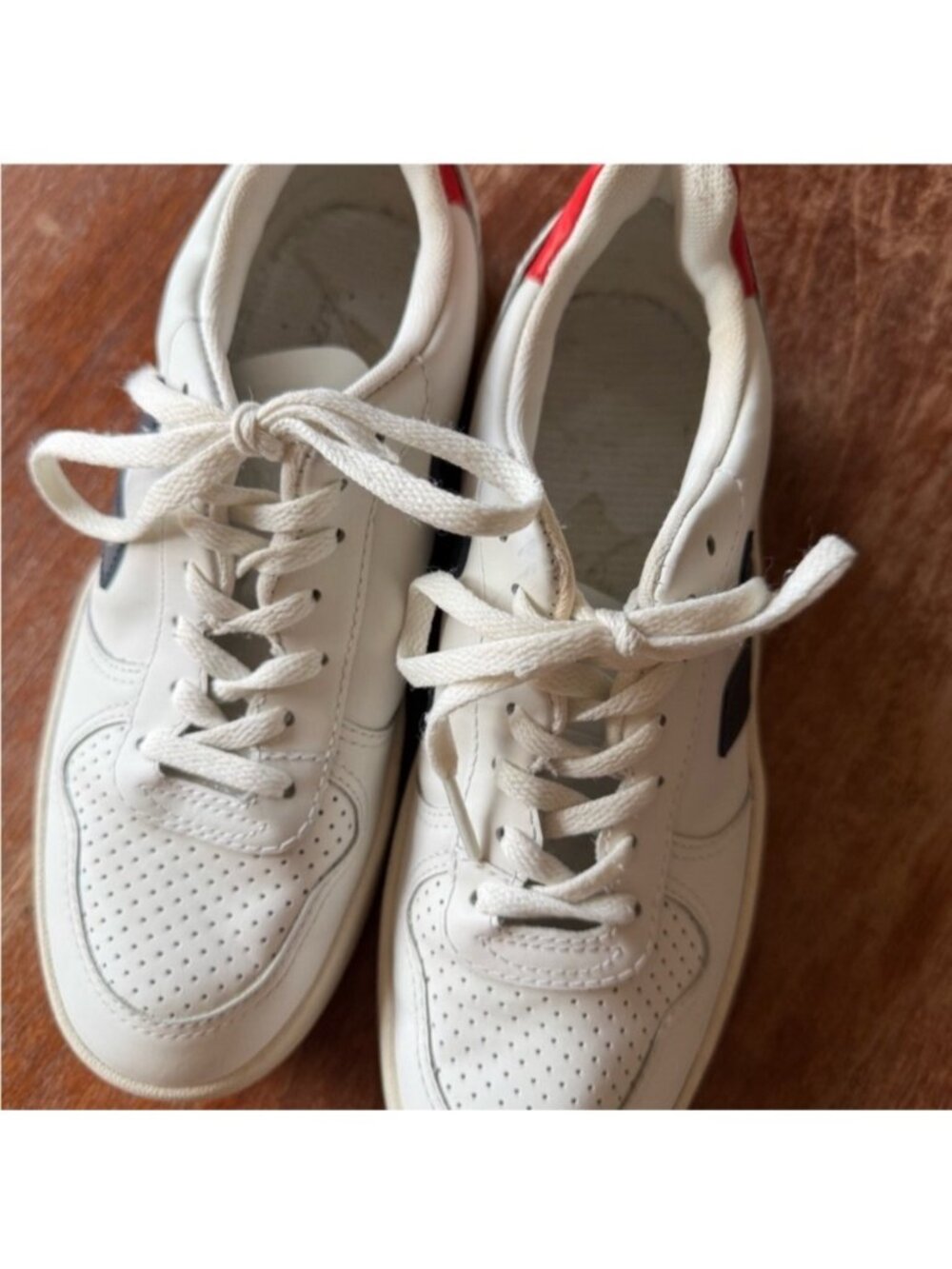 Veja White Sneakers with Navy V and Red  Heel Tab - Picture 8 of 12